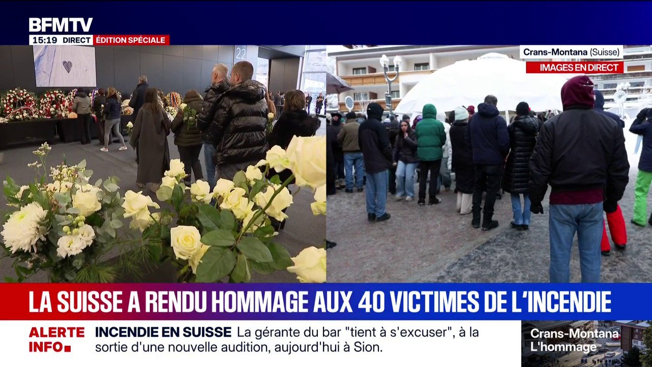 Hommage à Crans-Montana: plusieurs centaines de personnes se sont rassemblées pour assister à la cérémonie retransmise en direct sur un écran géant