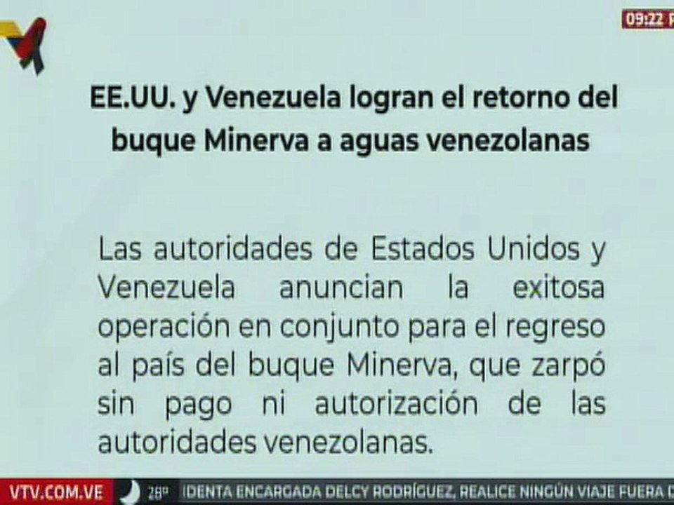 Comunicado | EE. UU. y Venezuela logran el retorno del buque Minerva a aguas venezolanas