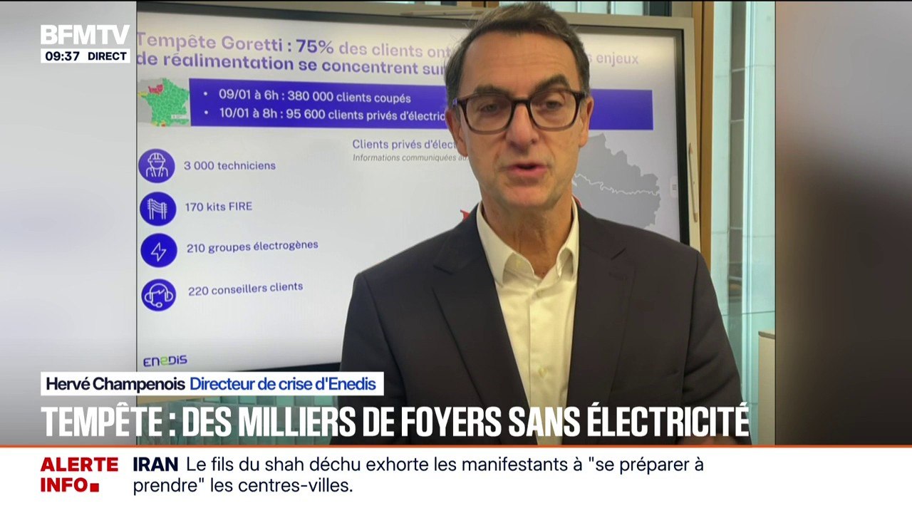 95.600 foyers sans électricité après la tempête Goretti: "Nous concentrons nos efforts en Normandie, la situation revient à la normale dans les autres régions", déclare le directeur de crise d'Enedis