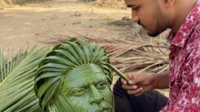 Coconut leaves sculpture art Saha Rukh Khan face craft