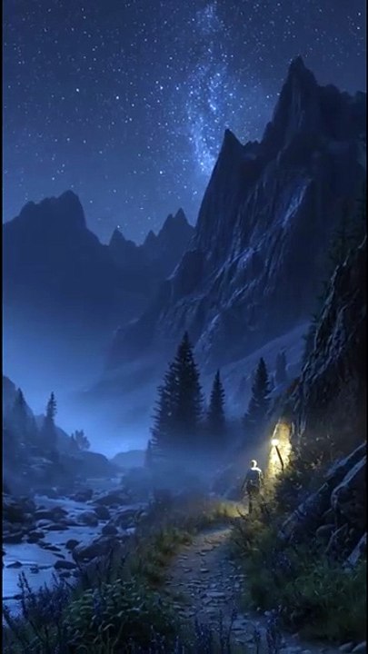 Miniature Mountain Trail Night Hike | Starry Sky Milky Way Aurora Fireflies Camping Diorama