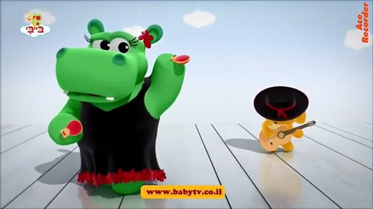 Hippo playing the castanet’s and rabbit playing the Guitar