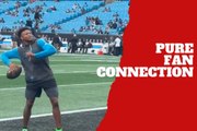 Jimmy Horn Jr. turns pregame warmups into a special moment with Panthers fans