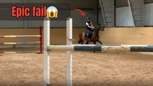 Rider falls hard but pony slays the double combination jump