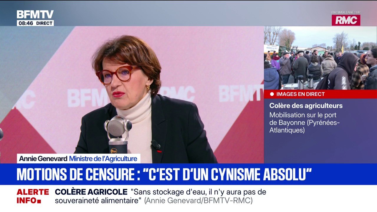 Motions de censure: la ministre de l'Agriculture Annie Genevard fustige le "cynisme" et l'"incohérence absolue" du RN et de LFI