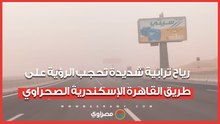 رياح  ترابية  شديدة تحجب الرؤية علي طريق الإسكندرية القاهره الصحراوي  مع بداية المنخفض الجوي