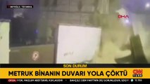 Beyoğlu'nda metruk binanın duvarı yola çöktü