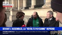 La ministre de l'Agriculture interpellée par des militants de syndicats agricoles devant l'Assemblée nationale
