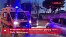 Motosiklet ile hafif ticari aracın çarpıştığı kaza kamerada