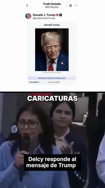Delcy Rodríguez responde a Trump por la imagen manipulada de Wikipedia que lo presenta como “presidente interino”.