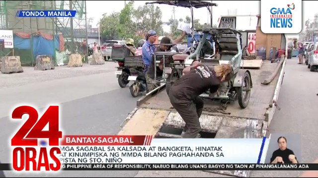 Mga sagabal sa kalsada at bangketa, hinatak at kinumpiska ng MMDa bilang paghahanda sa Pista ng Sto. Niño | 24 Oras