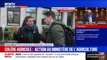 Fanny Metrat, porte-parole de la confédération paysanne explique les raisons de l'action du syndicat devant le ministère de l'Agriculture
