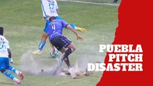 Puebla’s terrible pitch nearly injures a player after the grass rips apart