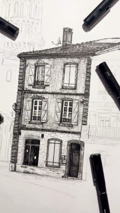 Dessin d'une maison avec les Fineliners