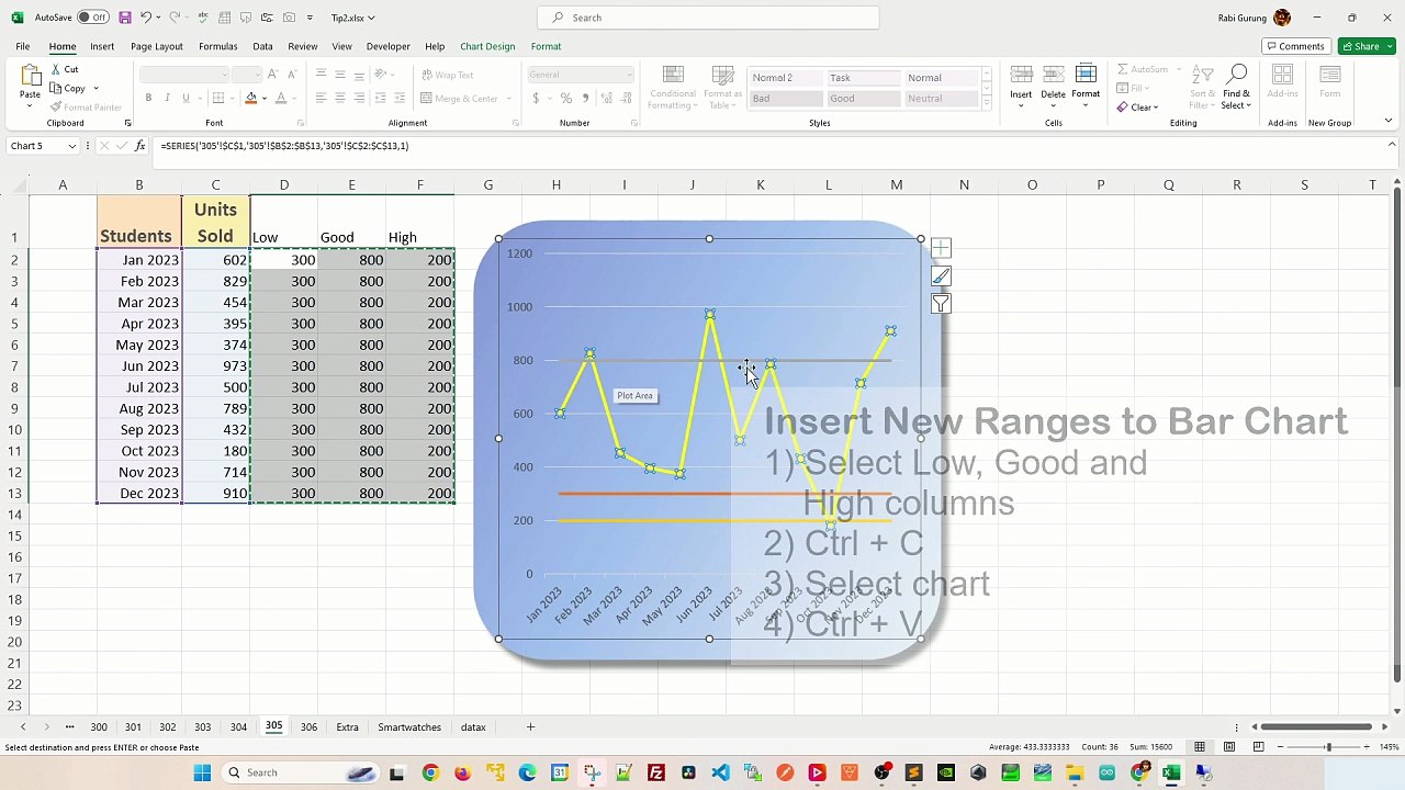 How to Show Target Range in Excel Line Chart - Excel Tips and Tricks