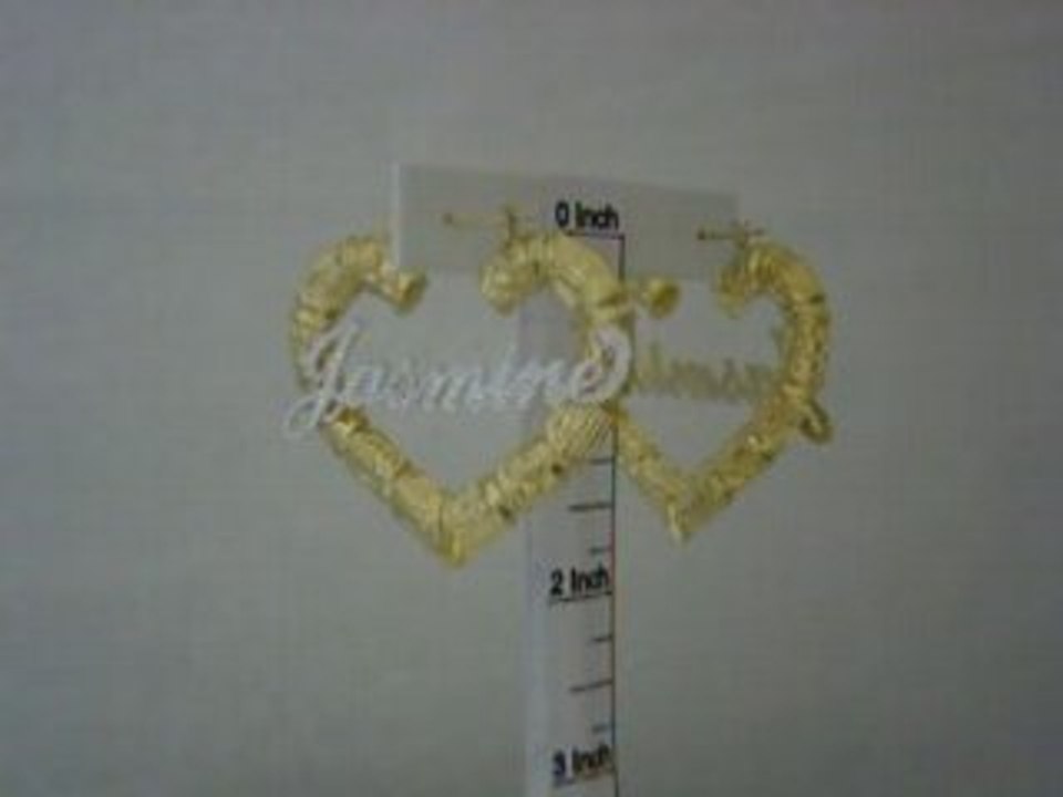 Personalized Name Puffy Heart Bamboo Earrings 2 1/8 Inch