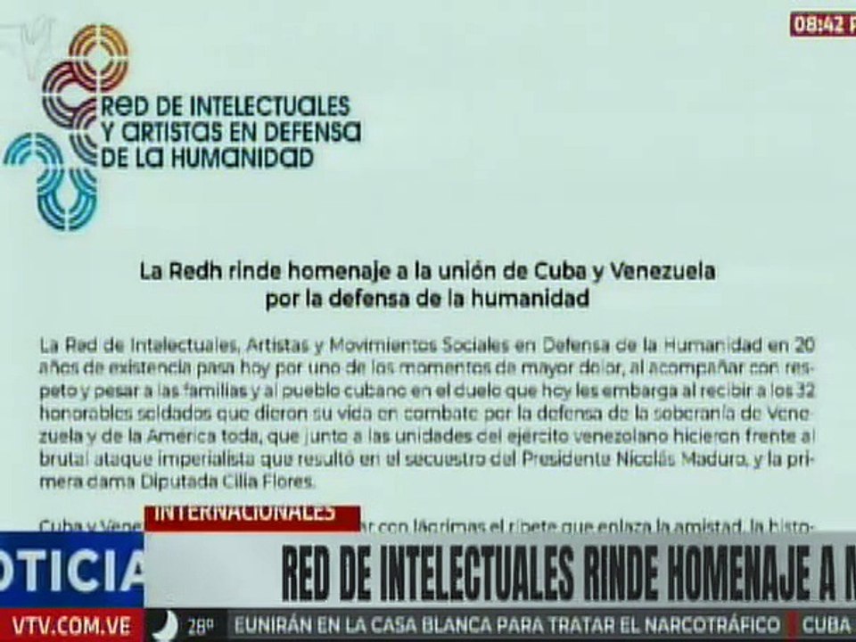 Red de Intelectuales rinde homenaje a la unión de Cuba y Venezuela por la defensa de la humanidad
