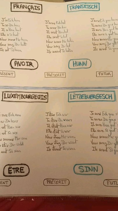 LËTZEBUERGESCH Lektion : Lëtzebuergesch Verbum - Virstell/Vergaangen/Zoukonft (HUNN/SINN)