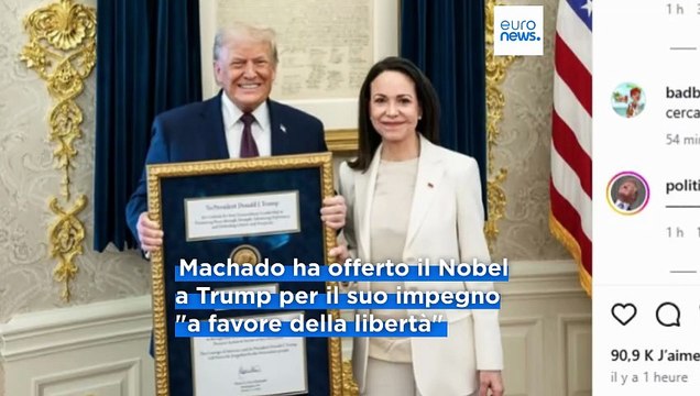 La venezuelana Machado consegna a Trump il Premio Nobel per la Pace in un incontro alla Casa Bianca