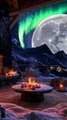 🌕 Cozy Moonlit Cabin Fireplace 4K | Northern Lights Winter Ambience for Sleep & Relaxation