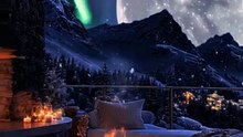 🌕 Cozy Moonlit Cabin Fireplace 4K | Northern Lights Winter Ambience for Sleep & Relaxation