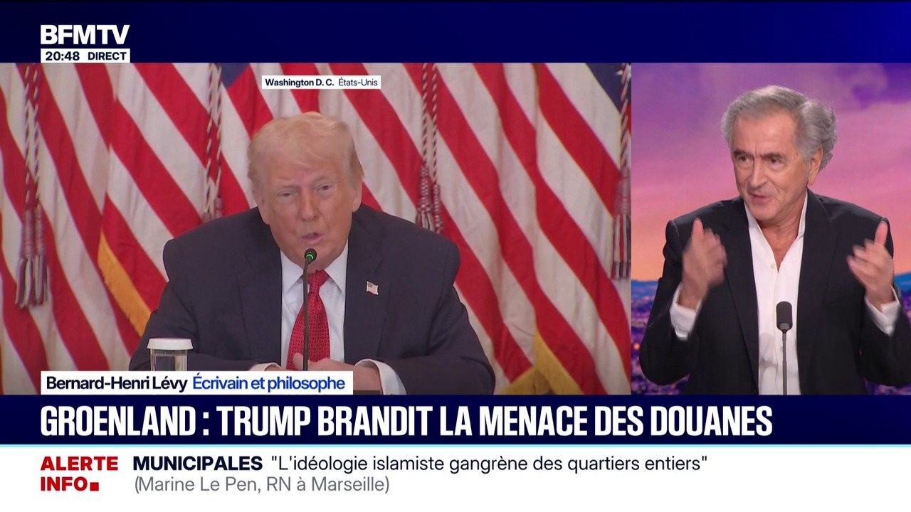 Groenland: "Si l'Europe décide de répondre [à Donald Trump] sur le même ton, droits de douane contre droits de douane, ça, ça s'appelle de la dissuasion", déclare Bernard-Henri Lévy, écrivain et philosophe
