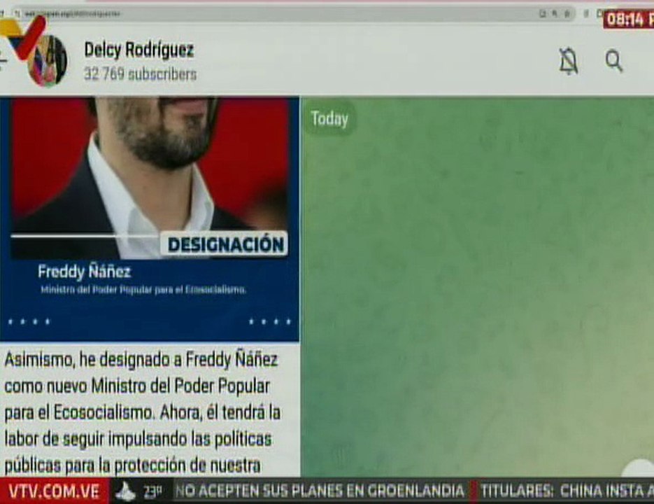 Presidenta Encargada Delcy Rodríguez designa a Freddy Ñáñez como ministro para el Ecosocialismo