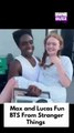 Sadie Sink (Max) and actor Caleb McLaughlin (Lucas) fun behind the scenes from Stranger Things