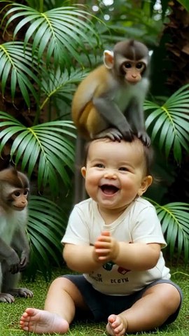 Baby with monkey