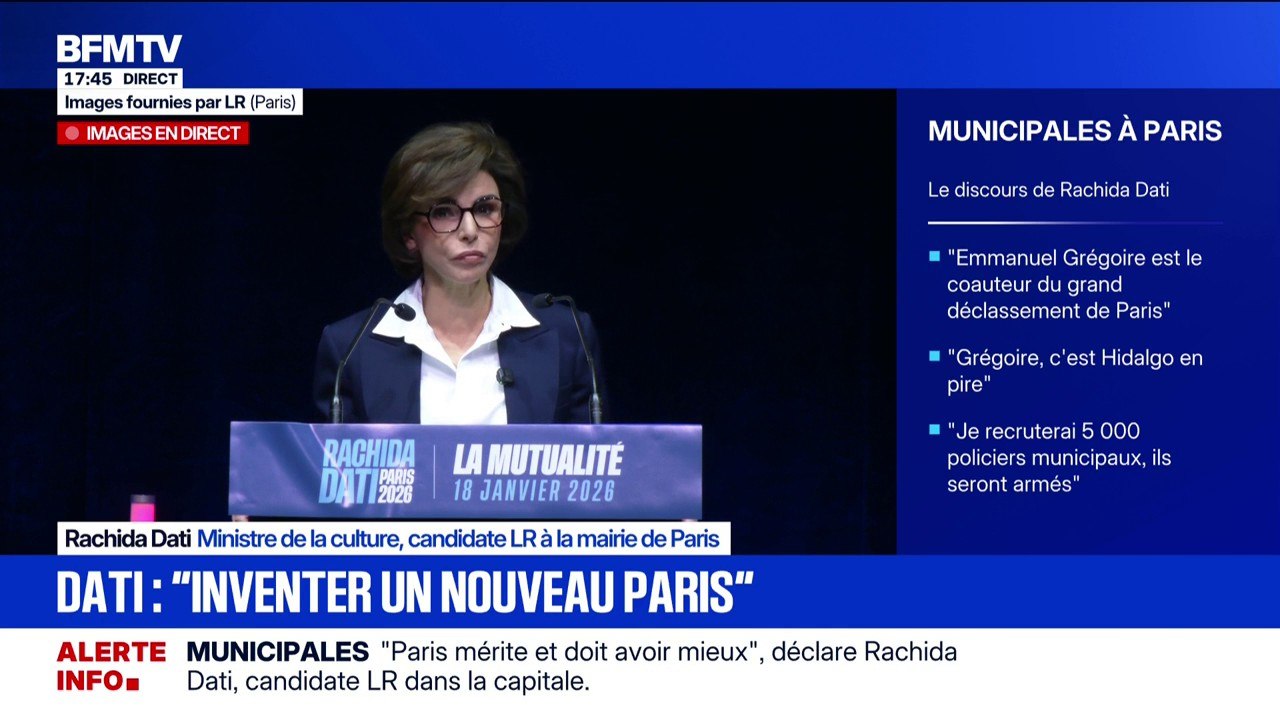 Élection municipale: "Nous avons un projet clair: inventer un nouveau Paris", déclare Rachida Dati, ministre de la Culture et candidate LR à la mairie de Paris