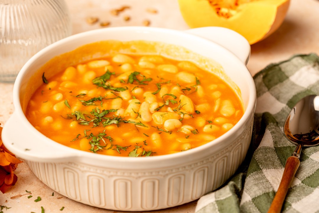 Guiso exprés de alubias y calabaza