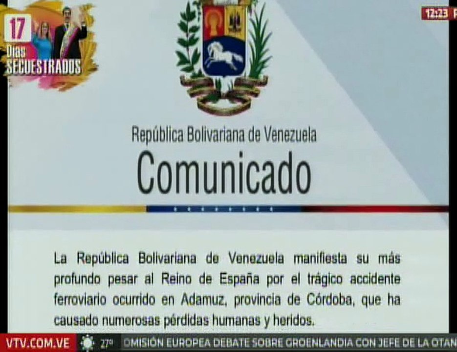 Venezuela manifiesta su solidaridad con España por el accidente ferroviario ocurrido en Adamuz