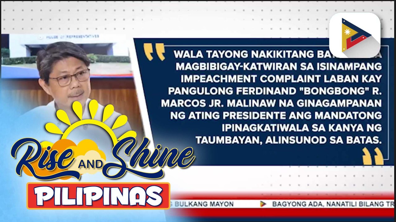 House Speaker Bojie Dy III, walang nakikitang sapat na batayan ang isinampang impeachment vs. PBBM; impeachment complaint, hindi umano dapat gamitin sa pamumulitika | ulat ni Vel Custodio