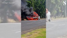 Flames engulf car in morning blaze