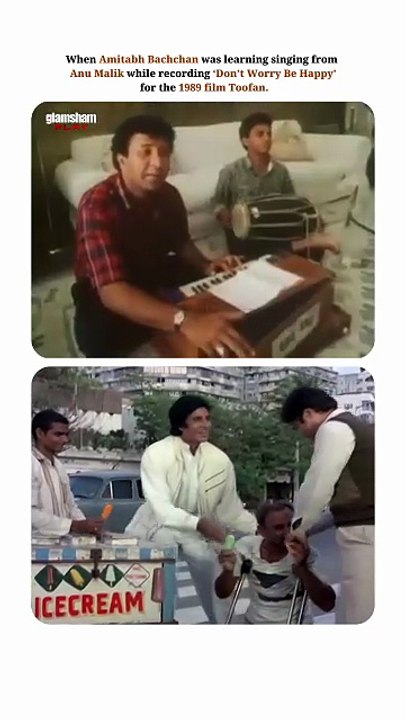 Big B taking singing notes from Anu Malik for “don’t worry be happy” pure 80s gold. 🎶  #glamsham #amitabhbachchan #anumalik #toofan1989 #bollywoodnostalgia  {glamsham, amitabh bachchan, anu malik, toofan 1989, bollywood nostalgia}