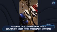 Un hombre fuera de sí golpea los coches estacionados en Son Gotleu con bolsas de escombros