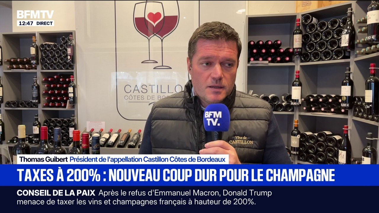 Taxes à 200% sur le vin: "La survie de nos entreprises est clairement menacée", déplore Thomas Guibert, président de l'appellation Castillon Côtes de Bordeaux
