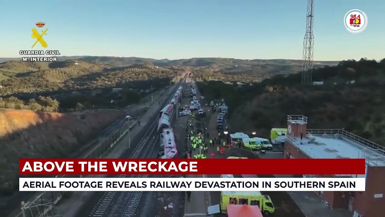 Aerial footage reveals railway devastation in southern Spain after train collision claimed 39 lives