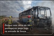 Ônibus com cerca de 20 passageiros pega fogo na entrada de Sousa