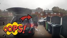 Boot lid strikes back while gentleman tries to take out shopping