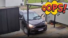 Chaos maker knocks down the wall while trying to take the car out