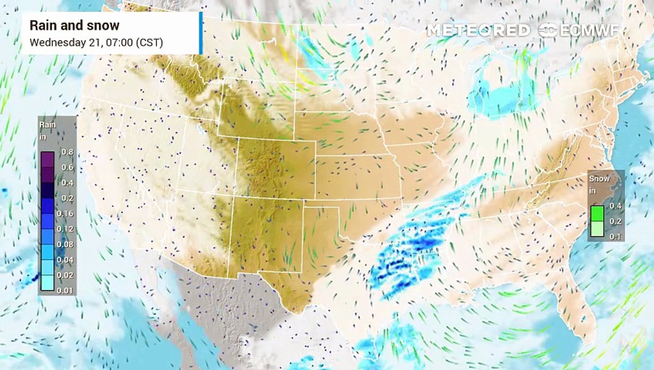 Accumulating snow in the upper Midwest and Northeast Wednesday while rain soaks the South.