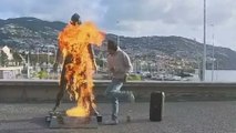 A Man Sets Fire to Cristiano Ronaldo’s Statue in Funchal