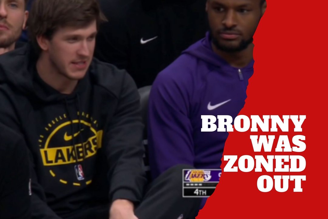 Bronny James appears zoned out as Austin Reaves tries to talk to him