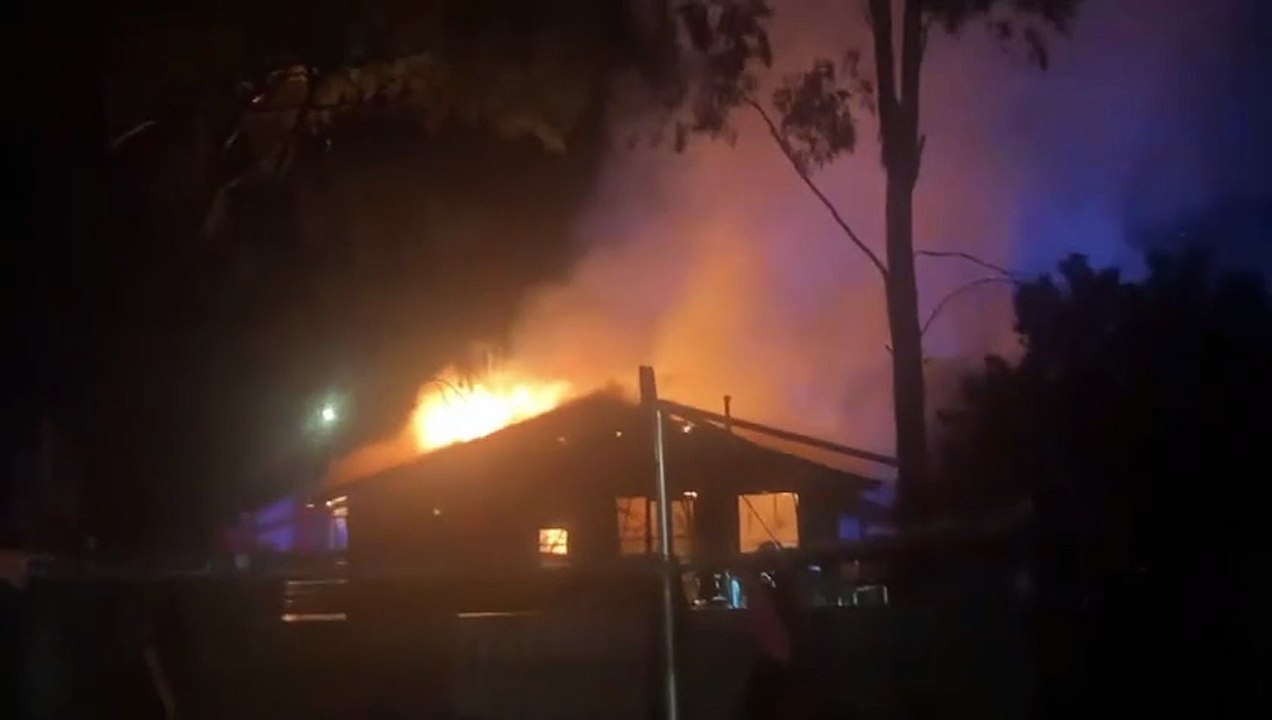 WATCH: A home on Alexandra Street in East Albury is destroyed by fire on Wednesday night.
