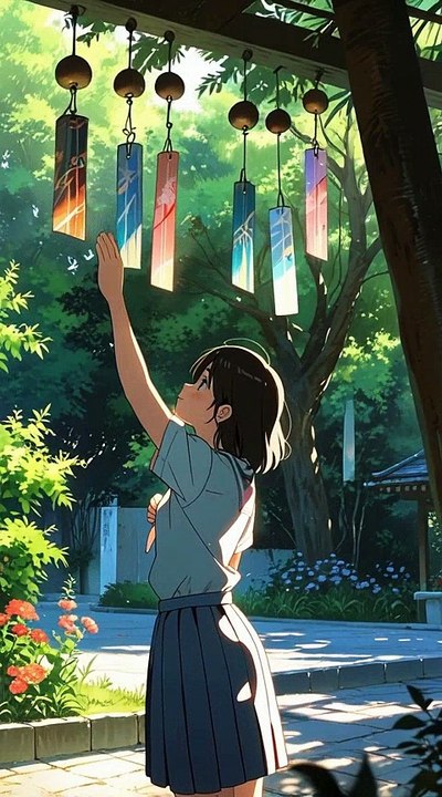 Wind Chimes in a Japanese Garden