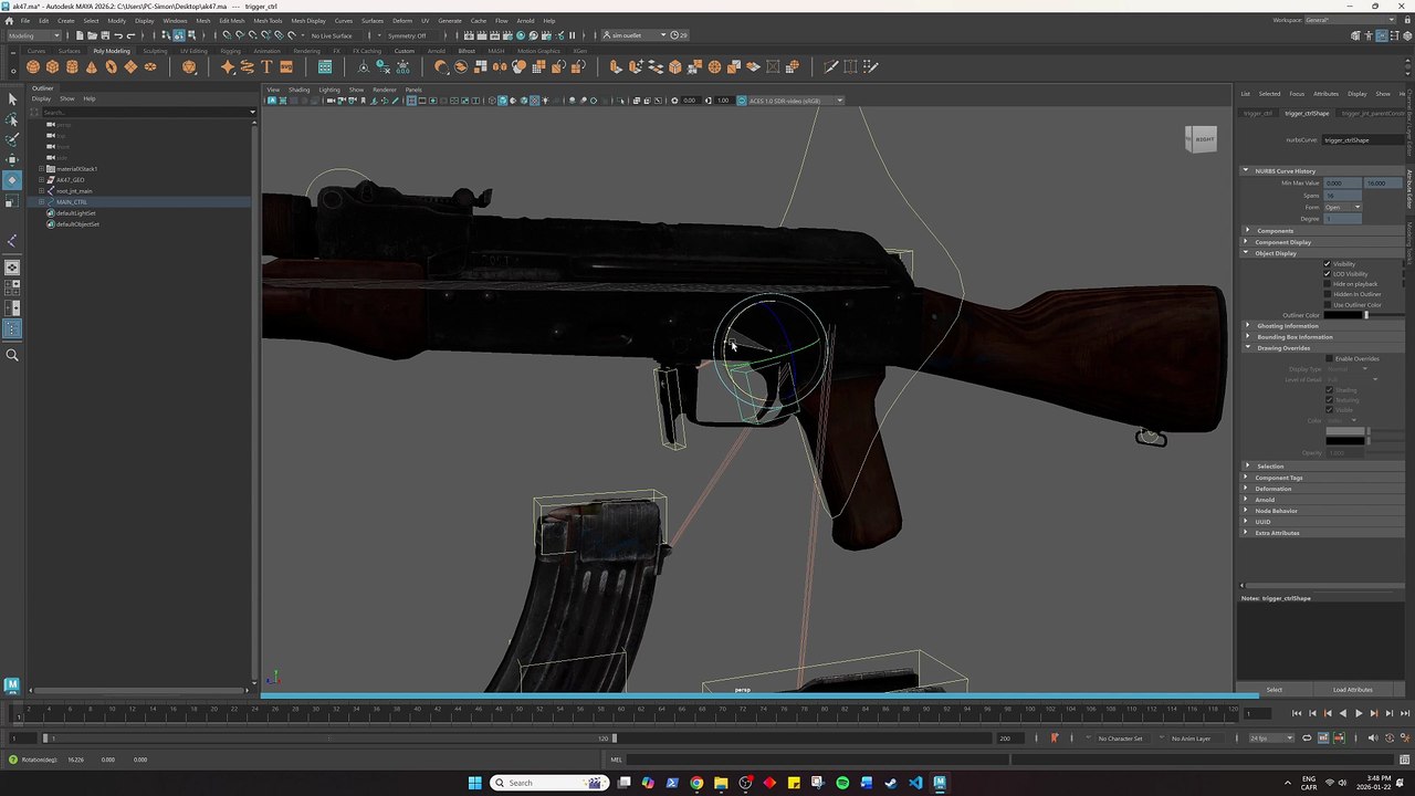 Weapons Rigging AK47 Maya