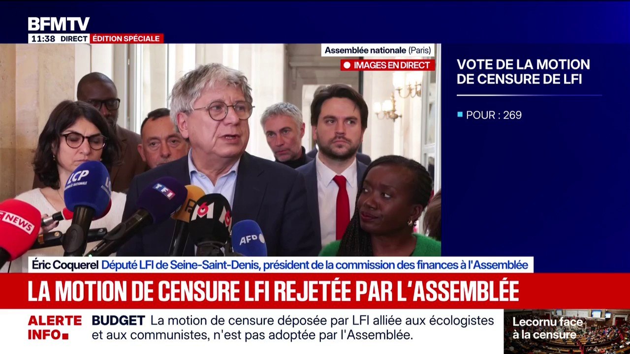 Rejet de la motion de censure LFI: "Cela nous incite à mettre encore plus la pression sur les députés d'opposition afin qu'ils censurent ce gouvernement", déclare Éric Coquerel
