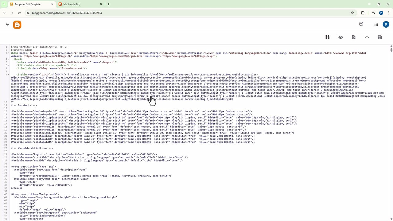 Blogger 30 Editing Theme Code