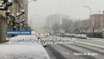 Borrasca Ingrid en Burgos: nieva en la ciudad y la circulación de camiones por la A-1 está restringida